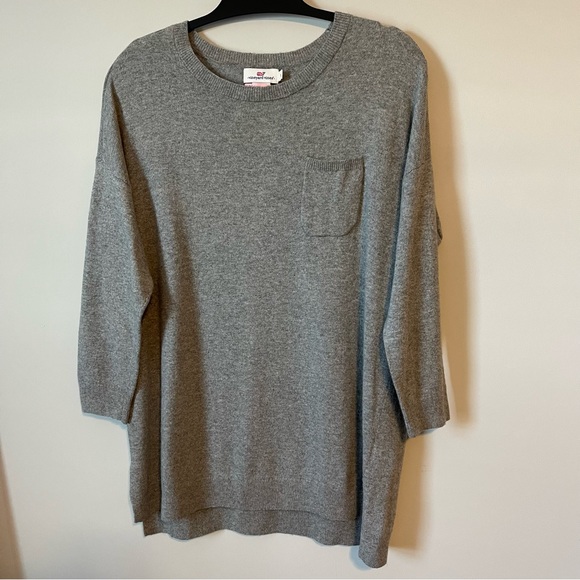 Vineyard Vines Gray Pocket Crewneck 3/4 Sleeve Sweater Size Medium - Picture 1 of 4